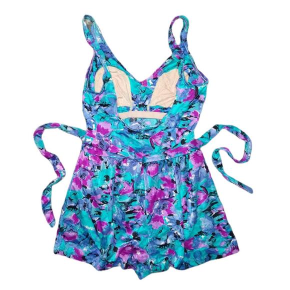 Vintage Maxine of Hollywood Blue Floral Bathing Suit with Belt - Picture 2 of 6